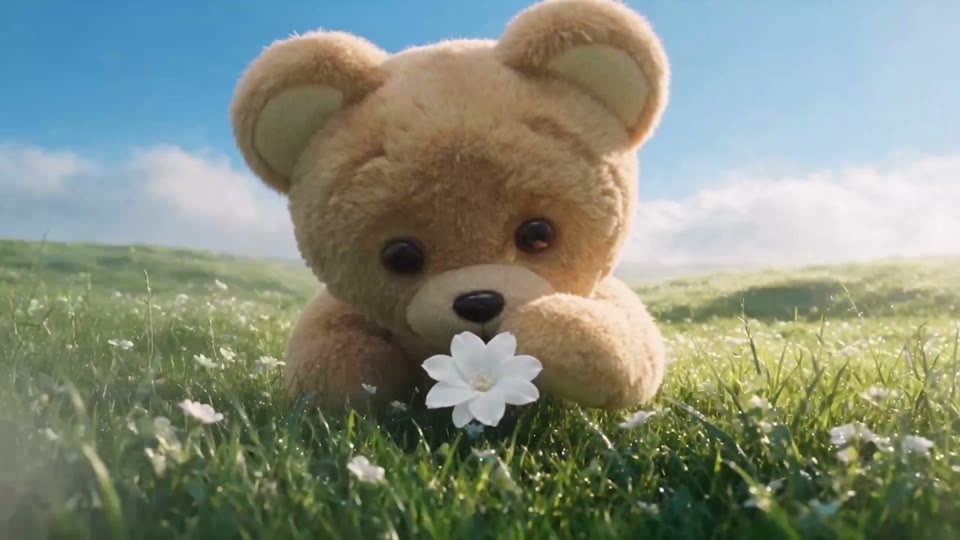 Snuggle bear in a meadow — fur and daylight detail